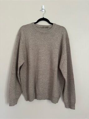 Raffi Merino Wool Crewneck Sweater XL Beige Oatmeal Knit Cabincore Casual Basic